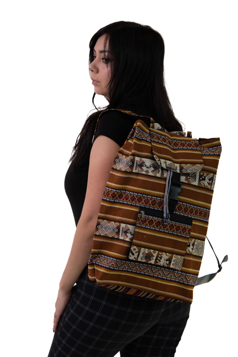 PERU BACKPACK Brown-with-yellow-stripe